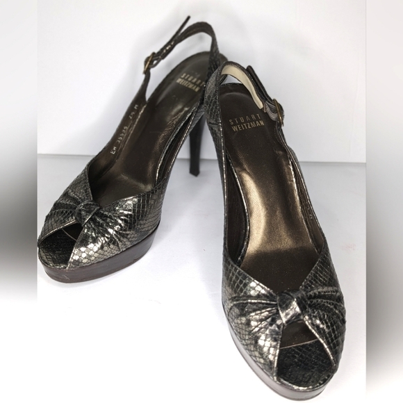 Stuart Weitzman Sable Antique Viper Karnival Slingback Heeled Sandal Size 7.5 - Picture 1 of 10